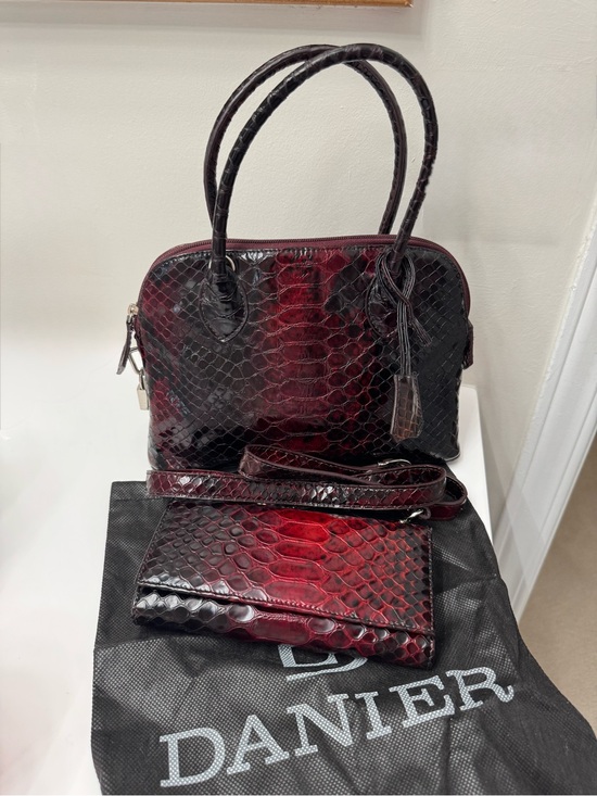 Danier Handbags - Danier Red and Black Ombre Croc-Embossed Leather Satchel with Matching Wallet
